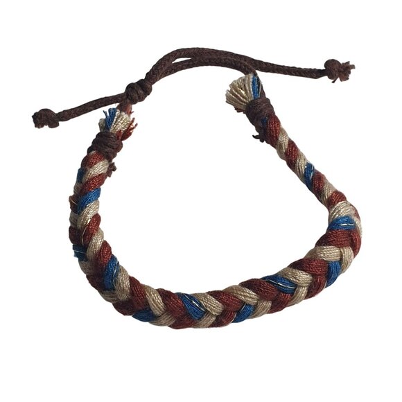 Handmade Braided Rope Friendship Bracelet Brown Blue Adjustable Slide Boho Core - Picture 1 of 4